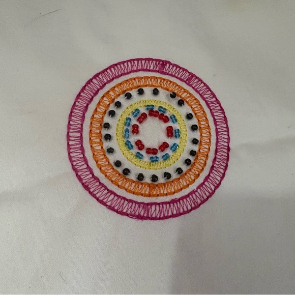 Bamboo Traders White Mini Skirt Beaded Circles Sz 12 Cotton Tropical Retro Y2K - Picture 7 of 8